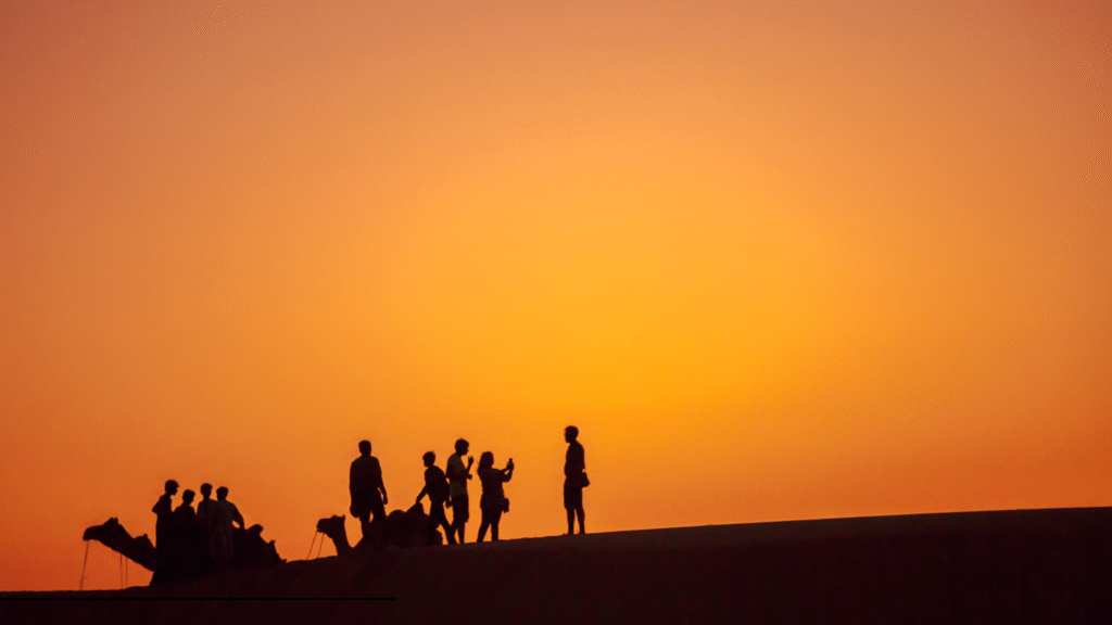 Sam sand dunes during golden hour showing tall desert dunes near Jaisalmer for safari tours