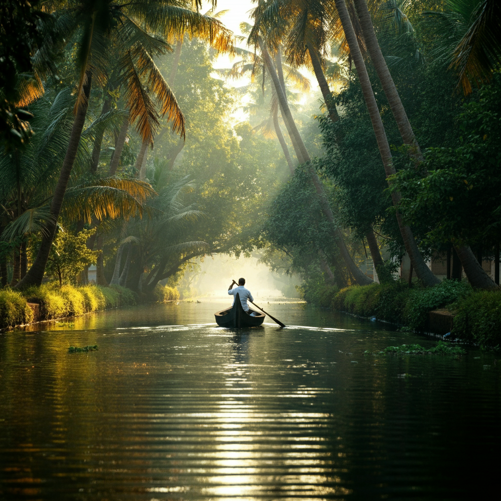 Use this image near the introduction or under the "Why Explore Offbeat Kerala?" section to visually represent the serene backwaters.