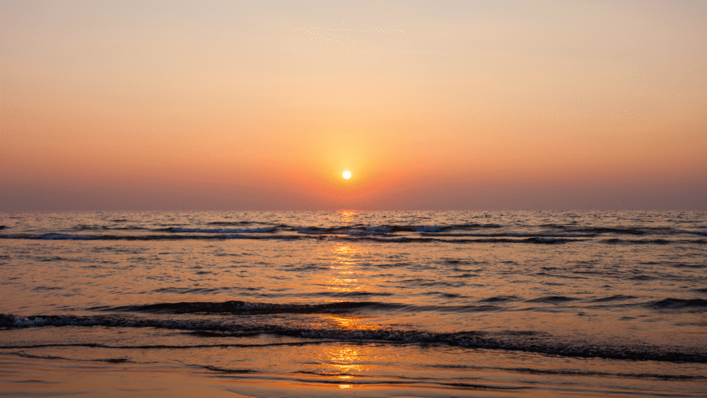 Golden sunset at Agonda Beach, one of the top 10 best South Goa beaches, offering tranquil vibes and scenic beauty.Top 10 Best South Goa Beaches for a Peaceful Getaway