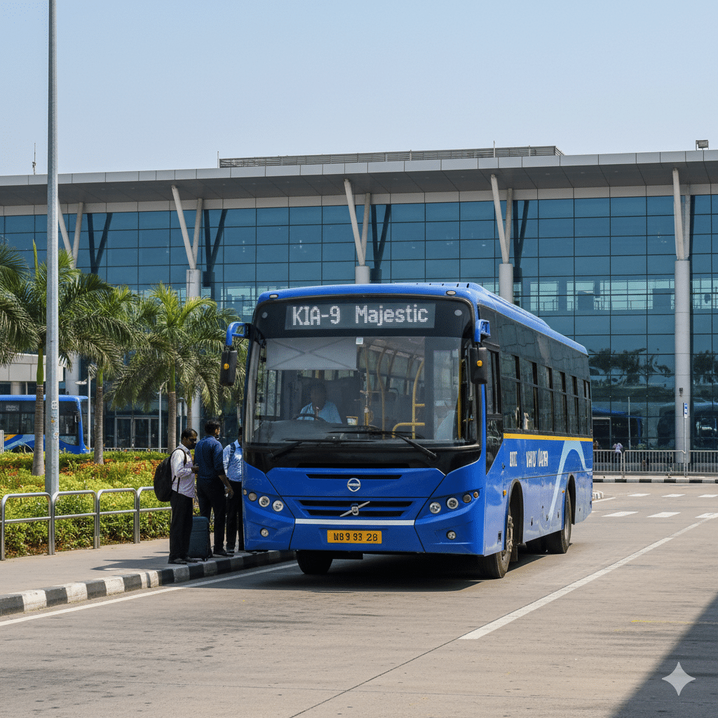 BMTC Vayu Vajra airport bus at Bengaluru airport, ready for the KIA-9 Majestic route.